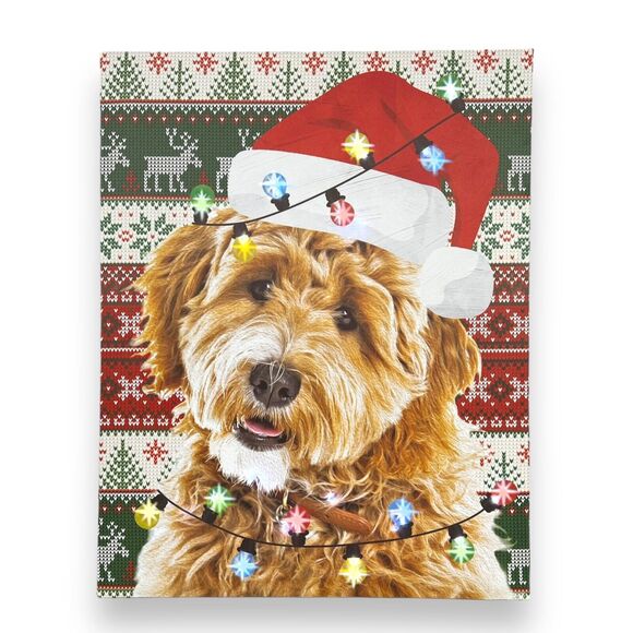 LED Christmas Dog Labradoodle Light-Up Canvas Picture Wall Art Decor 15x19" - Picture 2 of 13